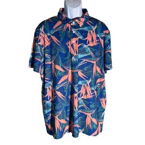 St John's Bay Men's Short Sleeve Button Down Floral Polo Shirt Classic Fit XL
